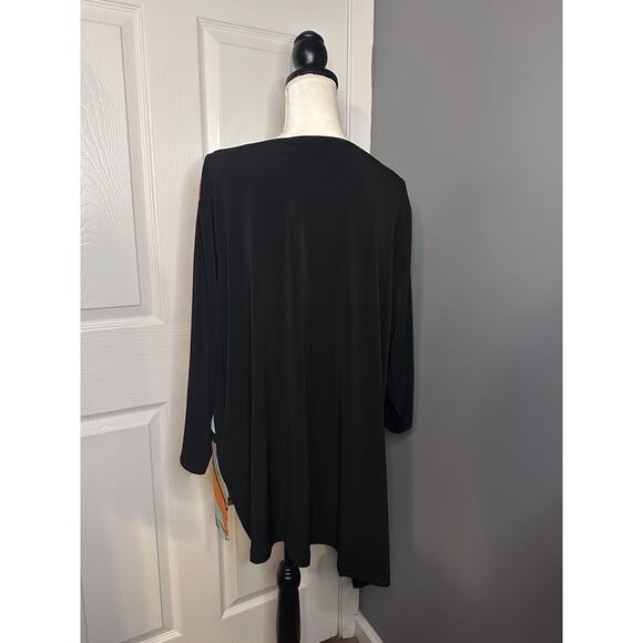 Susan Graver Women Liquid Knit Asymmetrical Hem Colorful Striped Top 2X Black - Picture 3 of 3